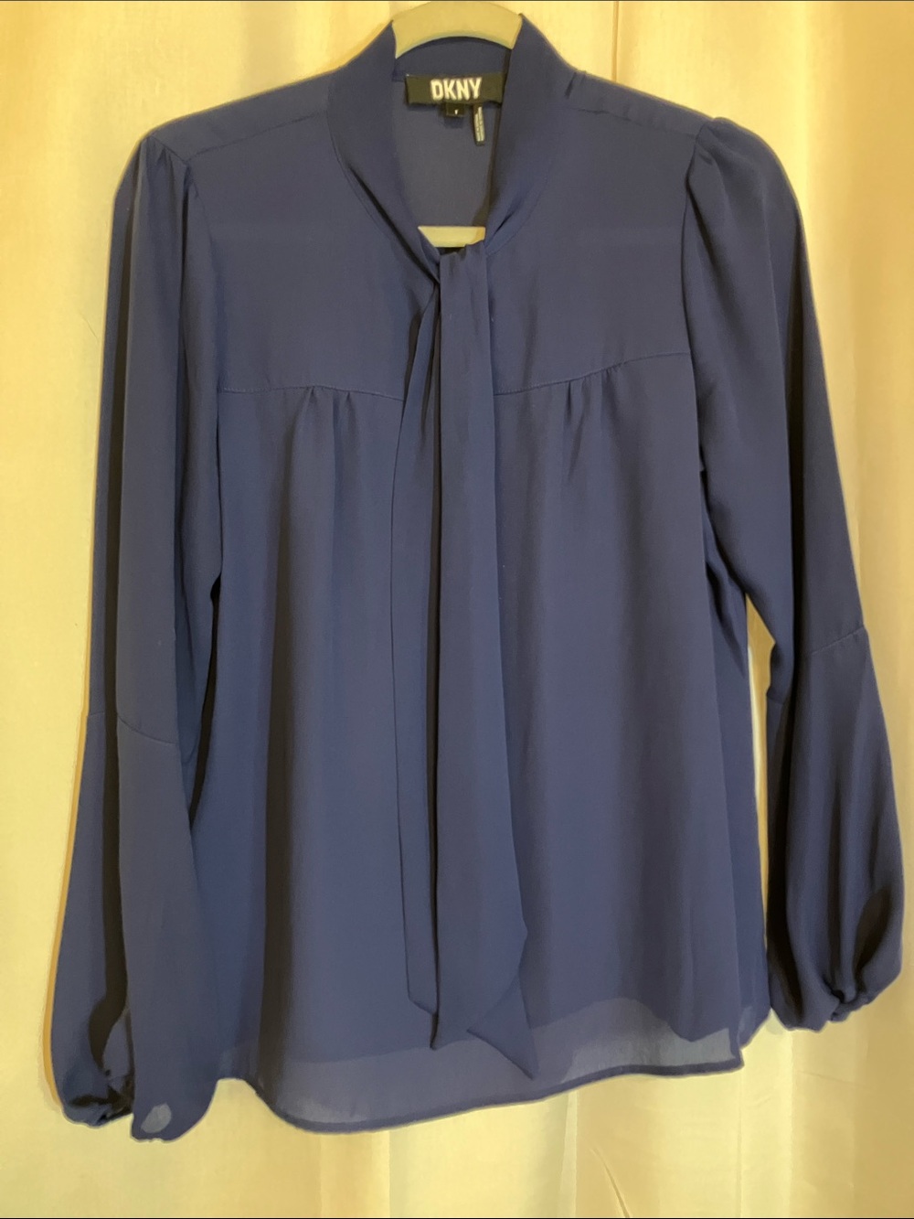 Dkny Navy Blue Tie-Neck Long Sleeve Blouse